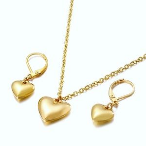 Heart Necklace and Earring Set Stainless Steel